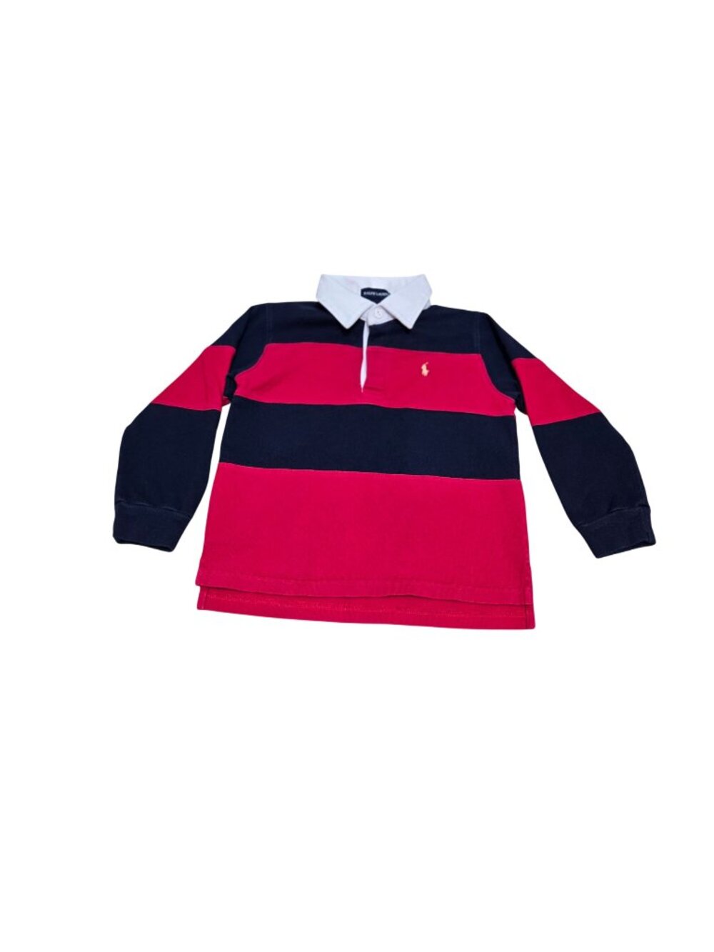 Ralph Lauren Kids Rugby Shirt 4T Red & Navy Striped 100% Cotton Long Sleeve Polo